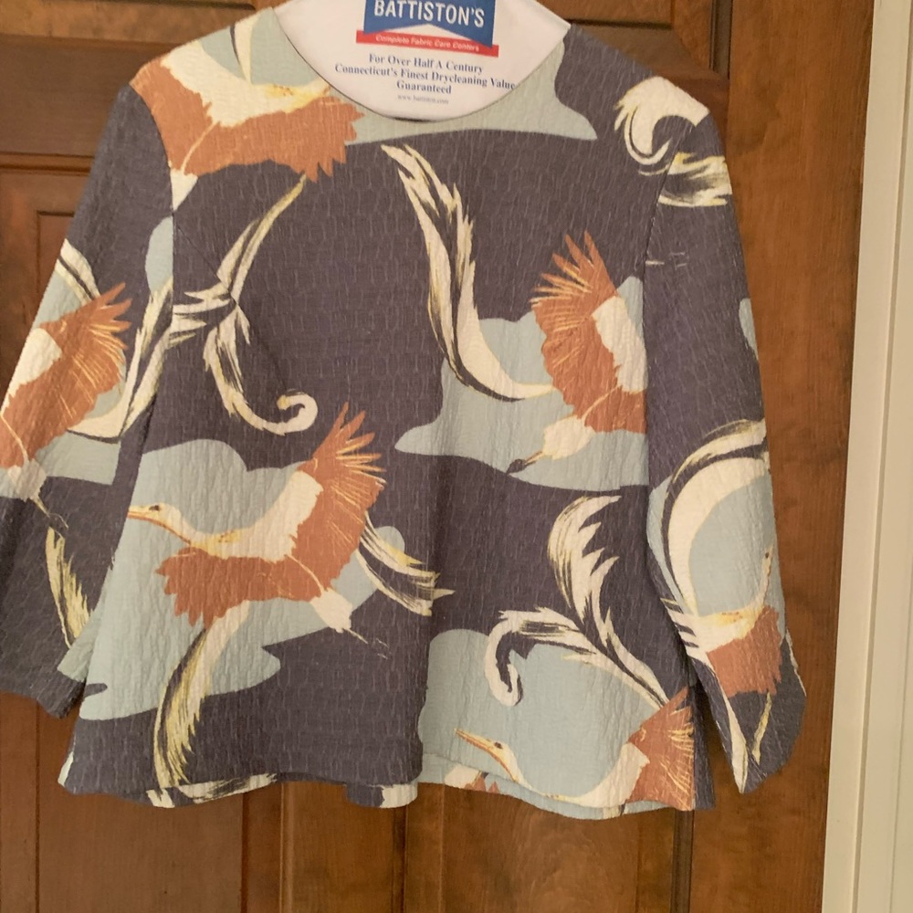 Floral crop top grey gold light blue white